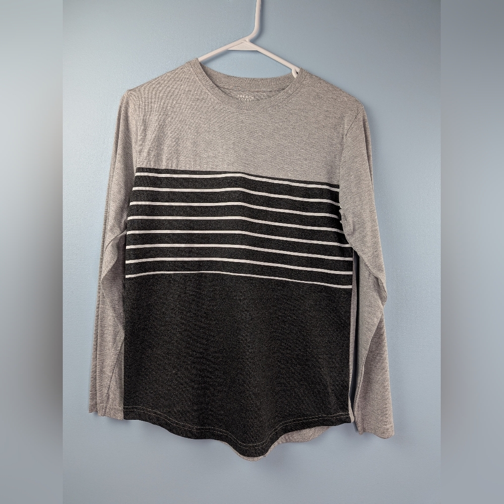 French Toast Girls' Long Sleeve Striped Crew Neck Tee XL 14-16 Gray Navy